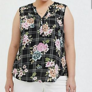 HARPER - BLACK FLORAL PLAID GEORGETTE TANK 3X